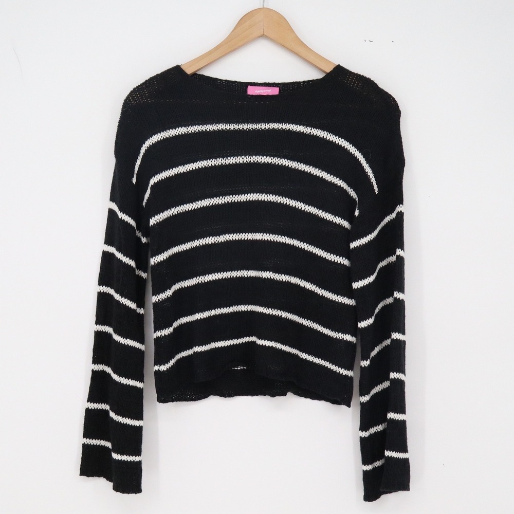 Edikted Sweater Womens XS Cropped Striped Black White Bell Sleeve Excellent